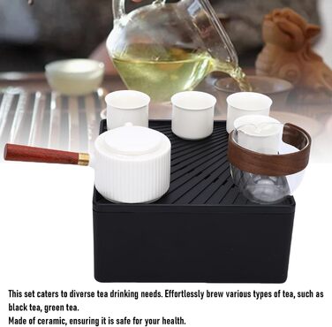 Чайний Сервіз, Керамічний Чайник з Бічним Тримачем та 4 Чашки, Компактний Набір для Чаювання в Подорожах для Поціновувачів Чаю