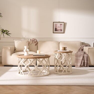 Круглий журнальний столик, дерев&39яний стіл для вітальні з ажурними ніжками, сучасний диванний столик з піднятими краями для вітальні/спальні, круглий журнальний столик Ø76x41см (Ø76x41см)