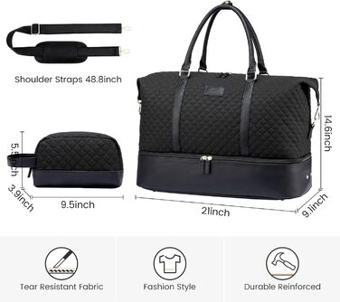 Жіноча дорожня сумка Sucipi, сумка для вихідних, сумка для лікарні, сумка для пологів, сумка для мами, велика водонепроникна спортивна сумка, дорожня сумка з відділенням для взуття та вологим відділенням для авіаподорожей, тренажерний зал, кемпінг, чорний