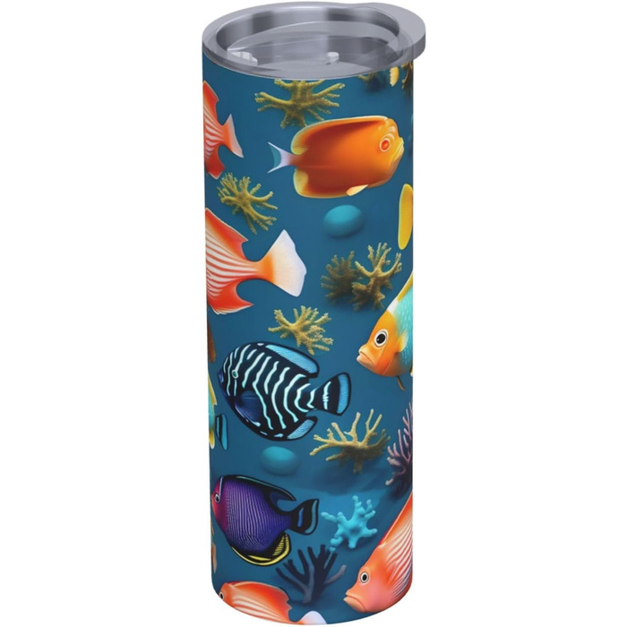 Кухоль з прямою трубочкою, дизайн підводна рифова риба, принт, дорожній кухоль, підходить для кемпінгу, офісу та дому, 590 мл