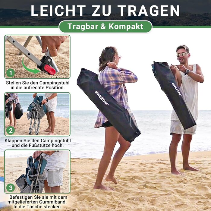 В-1 складне кемпінгове крісло, пляжне крісло з регульованою спинкою та підставкою для ніг, розслаблююче крісло/шезлонг з підставкою для чашок, рибальське крісло для кемпінгу на свіжому повітрі A*mesh - чорний/сірий, 2-