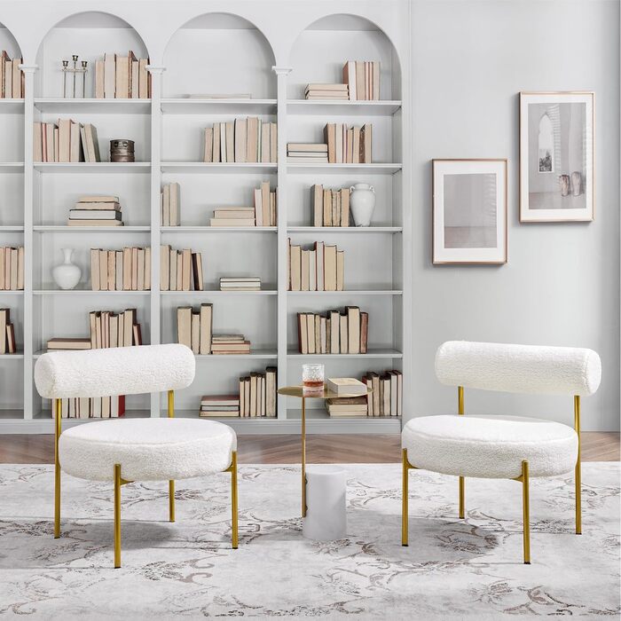 Крісло Yaheetech Lounge, крісло-реклайнер з тканини букле, обіднє крісло зі спинкою, стильне крісло для вітальні, крісло для відпочинку, 1 білий колір