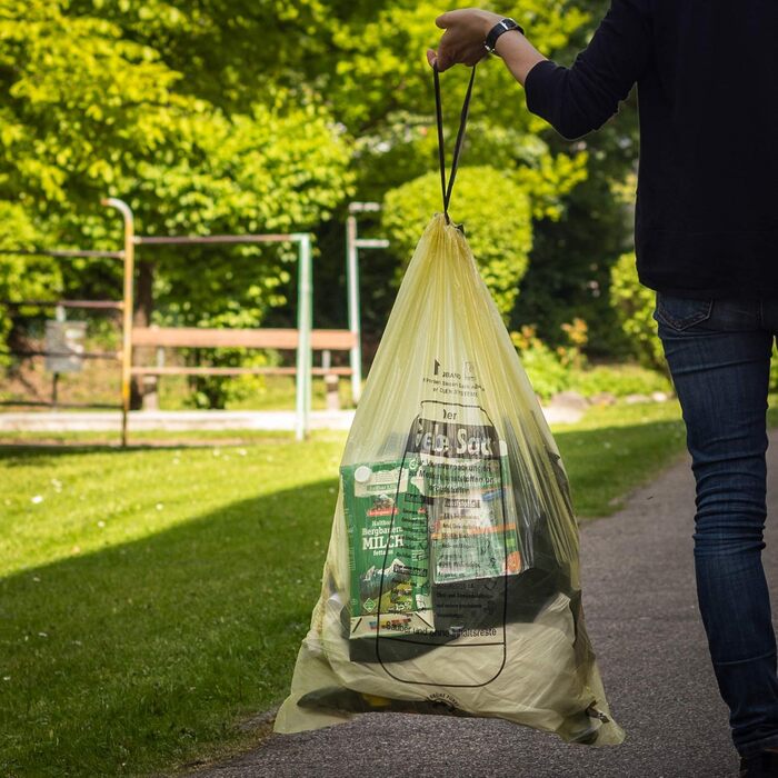 Надзвичайно міцні жовті пакети - пакет для переробки зі шнурком, 90 літрів, товщина матеріалу 22 мкм - жовтий пакет (10 рулонів)
