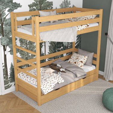 Двох'ярусне ліжко з висувною шухлядою 120x200 см, дитяче ліжко для 2 дітей, 2 сторони збірки драбини ліва або права, закруглені кр