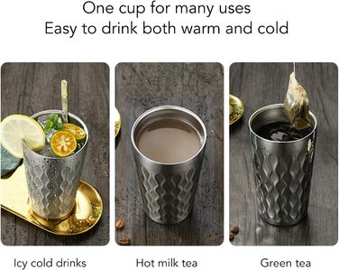 Чашки з нержавіючої сталі Luqeeg, упаковка з 4 шт. , 350 мл, двостінні вакуумні чашки для пиття, штабельовані металеві чашки, штабельовані небиткі склянки для пиття на свіжому повітрі, для подорожей, походів, пляжу