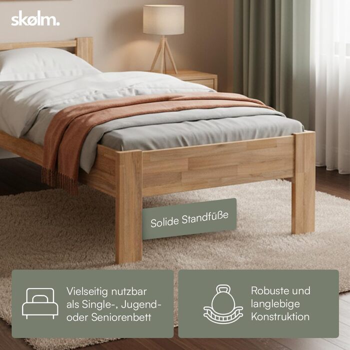 Ліжко Skølm Fenrir з масиву дерева 100x200 см односпальне ліжко з дуба ліжко для людей похилого віку з піднятим входом ліжко з натурального дерева, покритого олією каркас ліжка заввишки 51 см дерев&39яний каркас ліжка з узголів&39ям ліжко 100x200 см