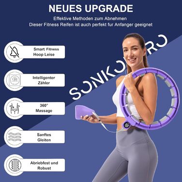 Розумний фітнес-обруч Sonkoloro Smart Hula Hoop для схуднення з лічильником і вагою, фіолетовий, для дорослих та початківців