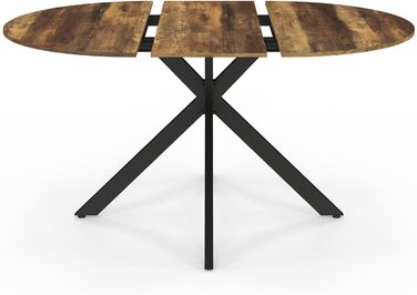 Розкладний круглий обідній стіл ALIX 4-8 персон на ніжці-павутині чорного кольору зі стільницею з темного дерева Hawkins 110-150 см