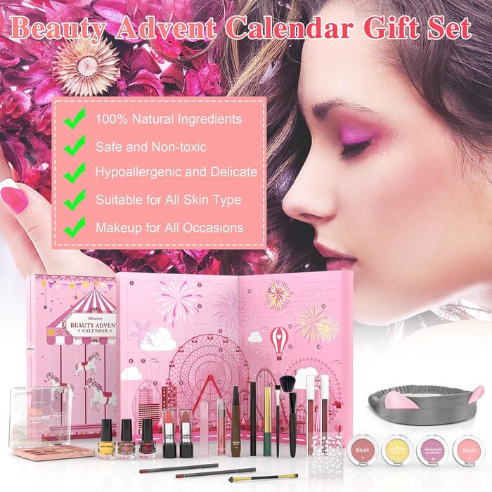 Адвент-календар краси 2025 з вишуканою косметикою, 24 елементи - найкращий подарунок для дівчаток, жінок та підлітків - для різноманітного, розкішного та стильного різдвяного сезону та фестивалю