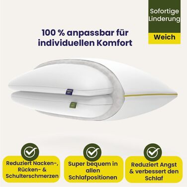 Регульована подушка Brightr Sleep Nox з гіпоалергенною мідною наволочкою М&39яка як пух, регульована висота та м&39якість, комплект з