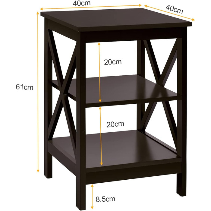 Рівнева тумбочка, комплект з 2 шт. , бічний столик, тумбочка, журнальний столик для спальні, вітальні, 40x40x61 см (X-подібний, коричневий) коричневий, 2 шт., X-подібний, 3-