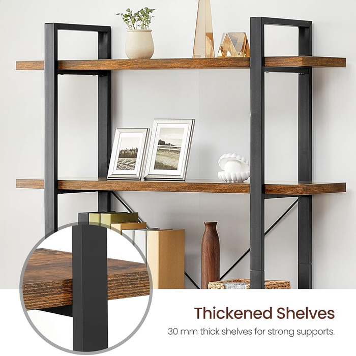 Книжкова полиця VASAGLE, 5-рівнева окремостояча полиця, полиця для вітальні, легке складання, для вітальні, спальні, офісу, промисловий дизайн, вінтажний коричнево-чорний LLS55BX Вінтажний коричневий чорний