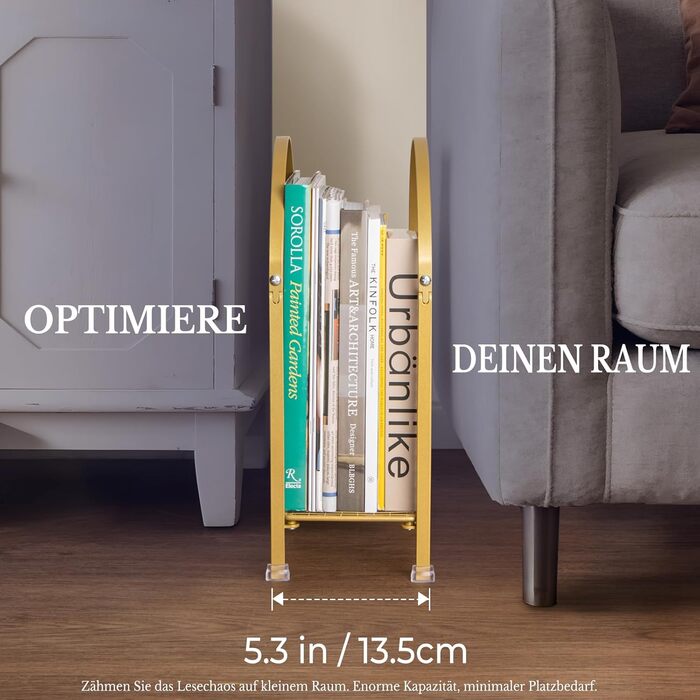 Окремостоячий тримач для журналів PUERSI сучасний дизайн сумки, металевий органайзер для журналів, вінілових платівок, газет (золотистий)