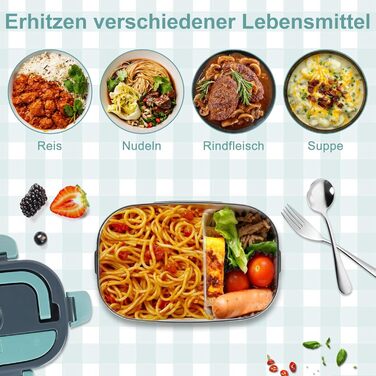 Електричний ланч-бокс потужністю 80 Вт для дорослих, термобокс із сумкою, виделкою та ложкою з нержавіючої сталі та 2 контейнерами для їжі об&39ємом 1,5 л, 3-в-1 12/24/110230 В, герметичний, електричний ланч-бокс для автомобіля, вантажівки, офісу, синій, 