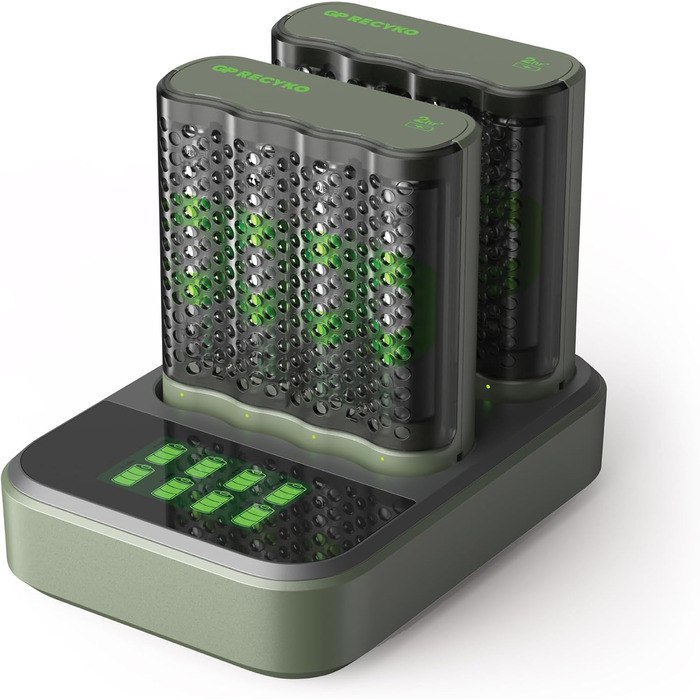 Док-станція GP ReCyko USB з 2 USB-зарядними пристроями GP M452, включаючи 8 батарей ReCyko AA 2600mAh, зарядний пристрій для батарей AA AAA зі світлодіодними індикаторами та док-станцію