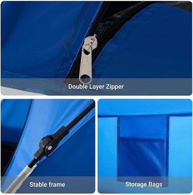 Пляжний намет vidaXL, пляжний намет із системою швидкого зняття, водонепроникний кемпінговий намет з відкритим входом, захист від сонця, блакитно-синій, 190T поліестер