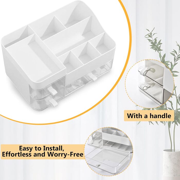 Органайзер для косметики Lacuasmall з висувними ящиками, органайзер для туалетного столика для умивальників, спалень та ванних кімнат, косметичка для помади та косметичних аксесуарів, білий