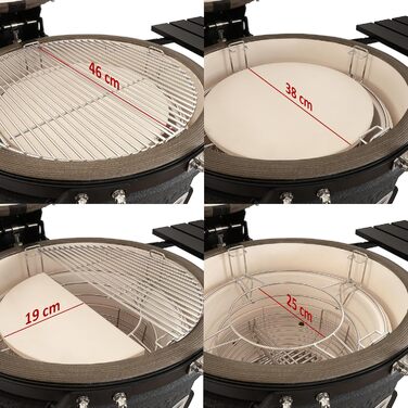 Вугільний гриль 'Yoru Ø 56 см з бічними поличками, термометром матовий чорний бульбашкова глазур керамічний гриль на колесах, кера