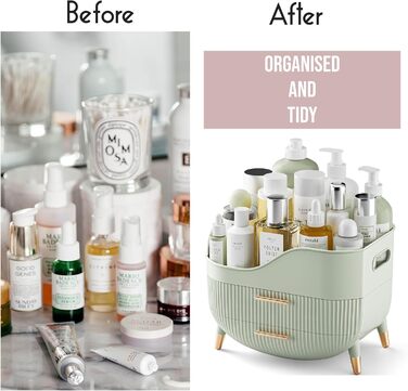 Органайзер для макіяжу Kousee з шухлядами, органайзер для догляду за шкірою для туалетного столика, коробка для зберігання з ручкою, велика вітрина для косметики для комода, стільниця для ванної кімнати кольору м&39ятно-зеленого