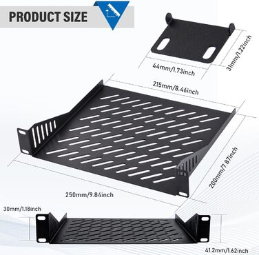 Серверна стійкова полиця GeeekPi 1U, 10-дюймова, 200 мм глибиною, універсальна стійкова полиця, вентильований консольний лоток для 10-дюймових серверних та мережевих шаф та DeskPi RackMate T1/T0 1U -