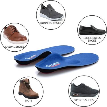 Ортопедичні устілки VALSOLE для жінок та чоловіків, висока підтримка стопи, м&39які функціональні вкладки для взуття при плоскостопості, плантарному фасціїті, болю в стопі 37-38 EU 24 см синього кольору
