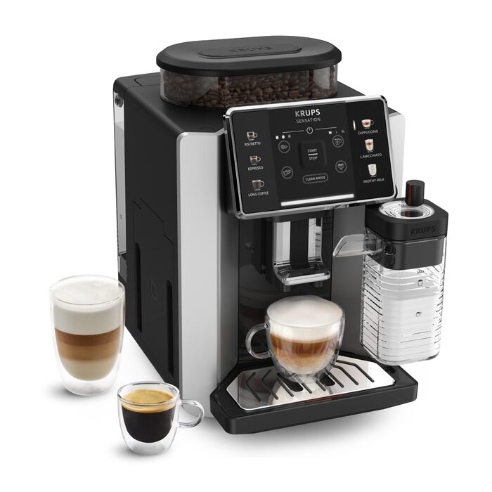 Кавомашина KRUPS Sensation Milk EA912E 6 рецептів кави та молочних напоїв, технологія Milk Maestro для ідеальної пінки, просте керування та легке очищення, компактний дизайн