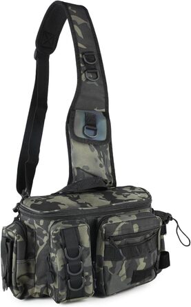 Сумка для риболовлі KoolYouth, водонепроникна сумка для риболовлі на ремні, сумка для риболовлі з нейлону 600D з ручками для перенесення, багатокишенькова сумка для риболовлі Сумка для рибальського спорядження (камуфляж) Камуфляж -1