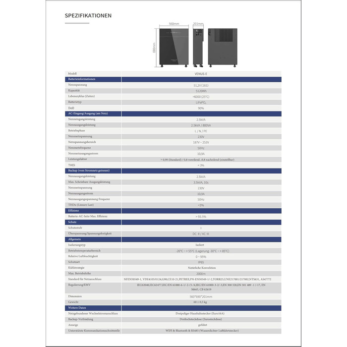 КВтгод Сонячний накопичувач змінного струму для балконної електростанції Marstek VENUS E 5,12 кВтгод, 5,12