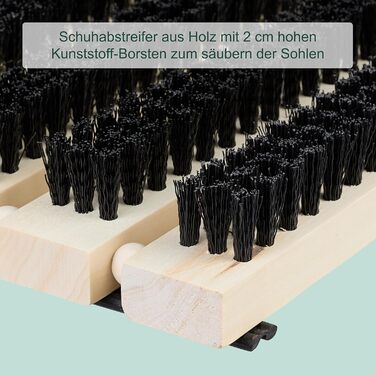 Скребок для взуття Relaxdays, нековзна основа, міцна щетина PP, для використання на вулиці та всередині приміщень, килимок-щітка, дерево, натуральний