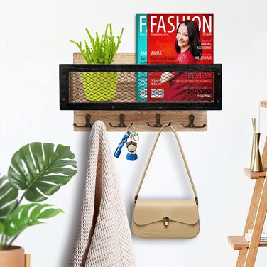 Тримач для ключів настінний декоративний, дерев'яний настінний органайзер для ключів з 4 подвійними гачками для ключів, настінна в