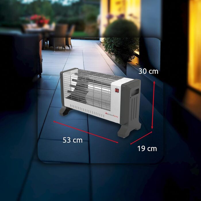 Сімейство Melchioni Кварцовий вентилятор-обігрівач для використання в приміщенні, 2 режими та 2 рівні потужності, електричний кварцовий вентилятор-обігрівач, модель Vesuvio