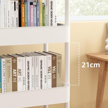 Візок на колесах, кухонний візок, кухонна полиця, нішева полиця з колесами, що обертаються на 360, сталева рама, 5-ярусний сервірувальний візок для ванної кімнати, кухні, офісу, 41 x 28 x 128 см, білий