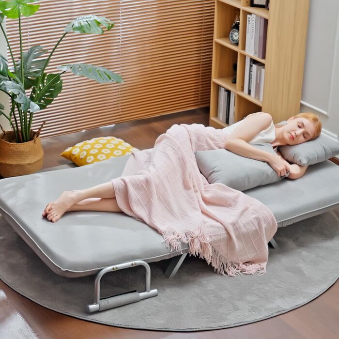 Розкладний диван HOMCOM 3-в-1 185x105 см з регульованою спинкою в 5 положеннях, декоративні подушки, 2-місний диван з функцією сну, оксамитовий вигляд, шезлонг для вітальні, спальні, світло-сірий