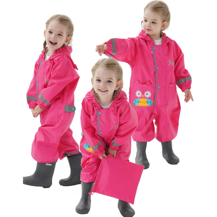 Повітропроникний водонепроникний дощовик для дітей, дівчаток та хлопчиків, з капюшоном, легкий цільний дощовик, пончо для активного відпочинку на природі з прозорими полями, розширений комбінезон, дощовики, 1-8 років, 2-4 роки, рожево-червоний, колір сови