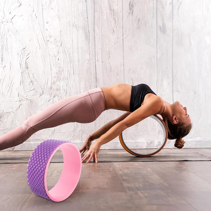Колесо для йоги Mikinona з пластику для фітнесу та пілатесу, валик для спини з масажними виступами, нековзне колесо для прогинів назад для тренувань з йоги та розкриття хребта, підходить для початківців, рожевий