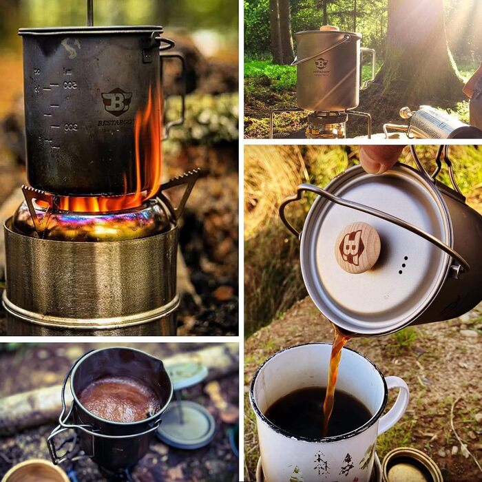Кавоварка Bestargot French Press Titanium для кемпінгу, титанова чашка-горщик об&39ємом 750 мл макс. для активного відпочинку та кемпінгу, надлегкий кемпінговий посуд, 188 г для бушкрафту та подорожей, титановий тип 1-750 мл з кавовим фільтром