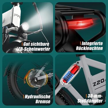 Складаний електровелосипед, електричний велосипед з акумулятором 48 В 16,5 Аг, 25 км/год, 7 швидкостей, запас ходу до 120 км, шини 204,0 дюйма, крутний момент 100 Нм для будь-якої місцевості, електровелосипед для чоловіків та жінок, Z20 Plus темно-сірий