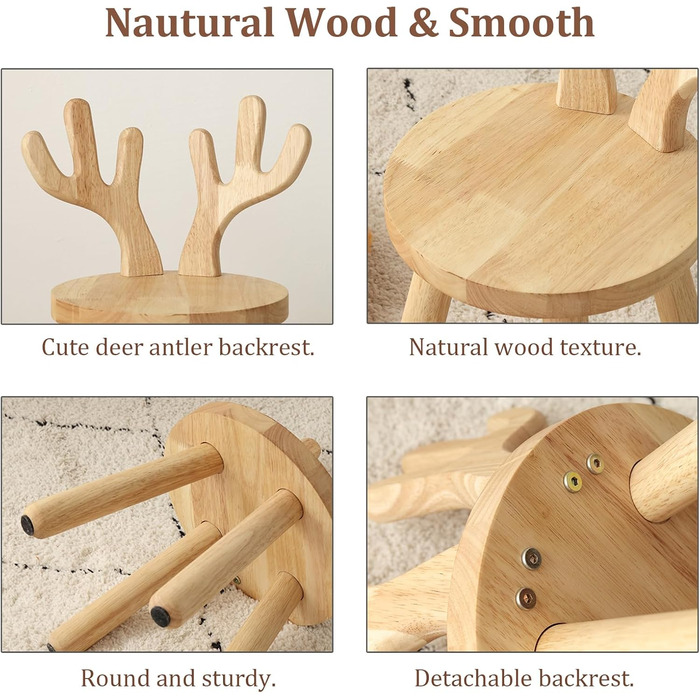 Дерев'яний стілець Yier MEI зі спинкою для дітей висота сидіння 24 см, маленький табурет, дерев'яний стілець для малюків, дитячі м