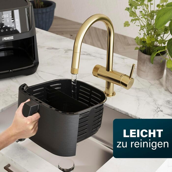 Цифрова фритюрниця Princess 6.5 л зі знімним роздільником На 60 відсотків менше споживання енергії Цифровий сенсорний екран 12 програм Без масла Чорний 182061 6.5 л