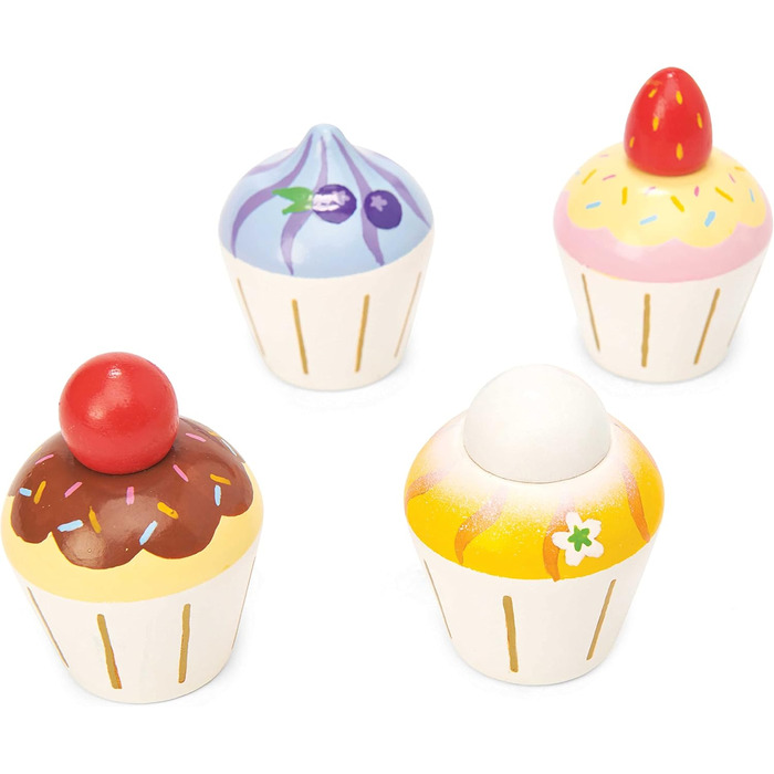 Розвиваюча гра Pretend Cupcakes, іграшка для дітей, 2 роки, набір з 4 кексів з подарунковою коробкою, гра Монтессорі, натуральне дерево FSC та фарби на водній основі Різнокольорові, 331 -