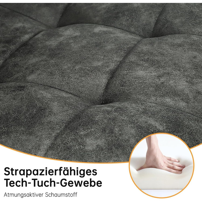 Обідні стільці LEWE, Комплект із 6 шт., М&39які стільці, Стільці для їдальні, Стілець з м&39якою тканиною Technology, Кухонний стілець, Стілець для вітальні, Дизайнерський стілець зі спинкою та металевими ніжками, 6 темно-сірих