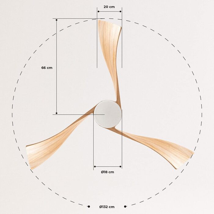 СТВОРЕННЯ / ВИХОР / Стельовий вентилятор з підсвічуванням Лопаті з натурального дерева білого кольору з пультом дистанційного керу