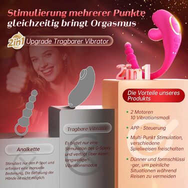 Вібратор rinofans для жінок 2-в-1, рожевий, з APP-керуванням