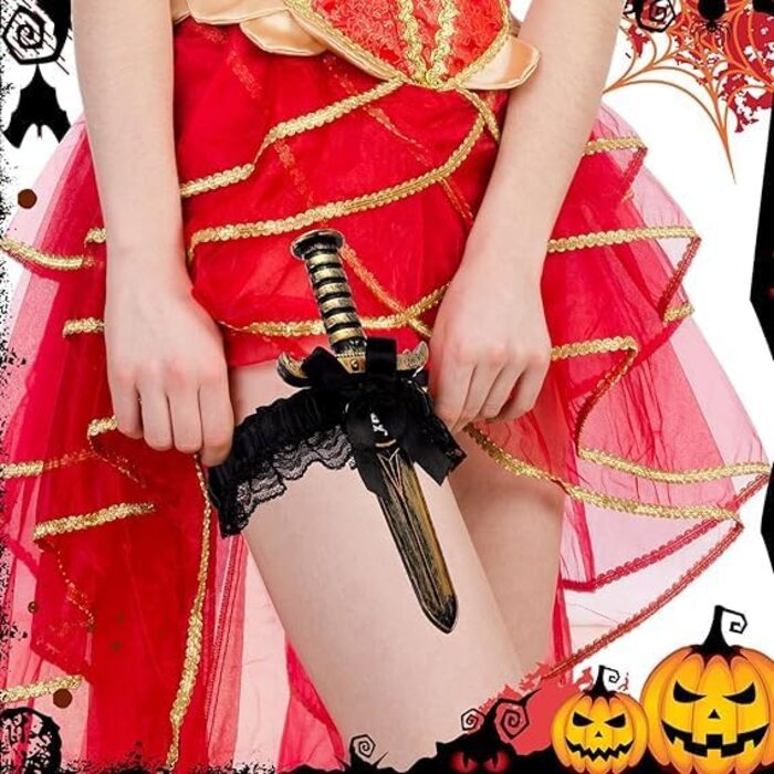 Набір з 2-х стрічок для панчох WEITAPYT Halloween, з бантом та піратським кинджалом, чорна мереживна, еластична