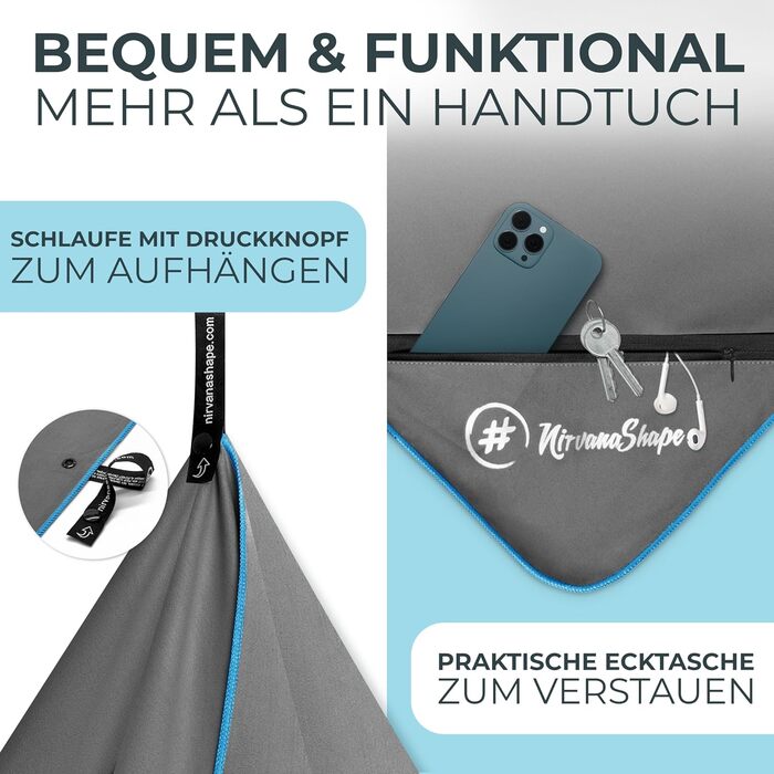 Рушник з мікрофібри NirvanaShape, рушники з мікрофібри легкі, компактні як банний рушник, дорожній рушник, пляжний рушник, спортив