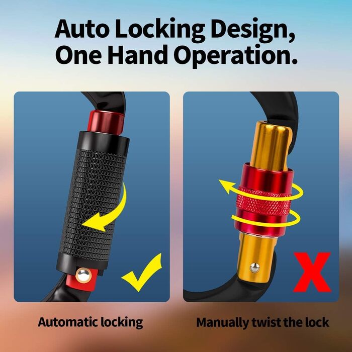 Спорядження для скелелазіння з карабіном 25 кН, 5 шт. автоматично фіксуючих карабінів для гамаків, гойдалок, повідків та шлейок для собак із замком, для кемпінгу, походів та інших потреб (чорний*5)