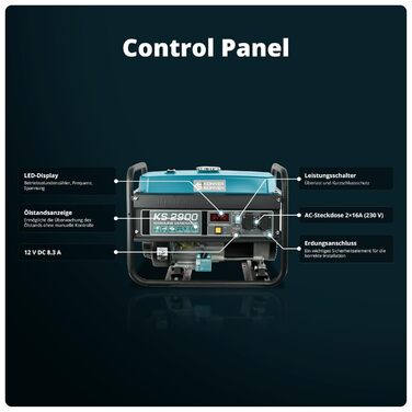 Бензиновий генератор K&S Knner&Shnen KS 2900, аварійний генератор потужністю 2900 Вт, 2x16A (230 В), 12 В, генератор з (AVR), генератор з індикатором рівня оливи, захистом від перевантаження та короткого замикання, генератор