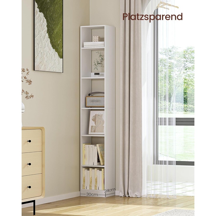 Книжкова полиця Hzuaneri, 6-ярусна книжкова шафа, кубічна полиця, сучасна відкрита дерев&39яна полиця, полиці для зберігання та демонстрації для вітальні, домашнього офісу, спальні, біла BC09603 шт. Білий 24 x 30 x 183 см