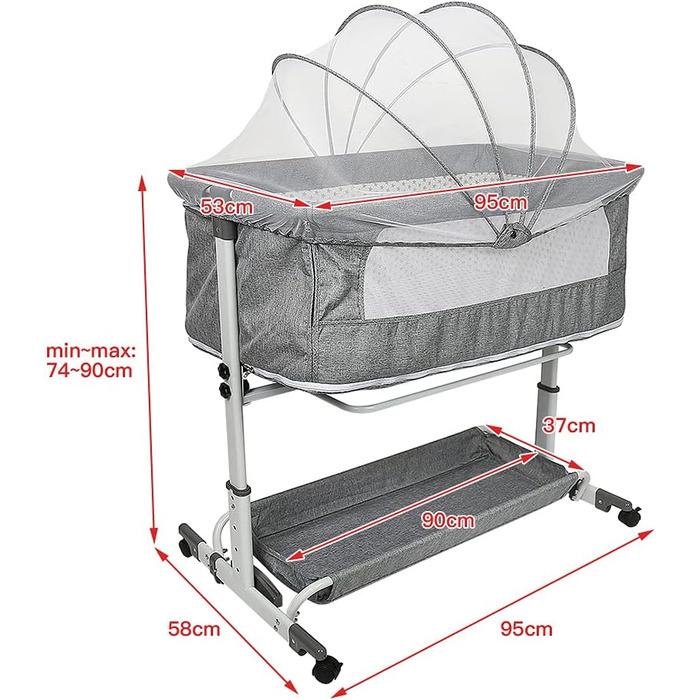 Дитячі ліжечка, дитяче ліжечко, ліжечко з колесами, дорожнє ліжечко, розкладне дитяче ліжечко з м&39яким матрацом, портативне, дитяче ігрове ліжечко з москітною сіткою (113 * 66 * 84 см) 113*66*84 см