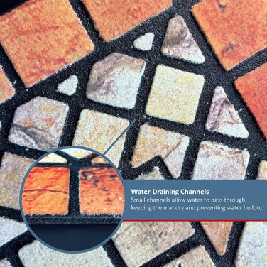 Килимок для дверей Nicoman Elegant Tile Mat Barrier, екологічний, стійкий до подряпин та ковзання, для використання всередині та зовні приміщень, форма півмісяця (75x44 см), червона облямівка, червона облямівка, 75 см (круглий)